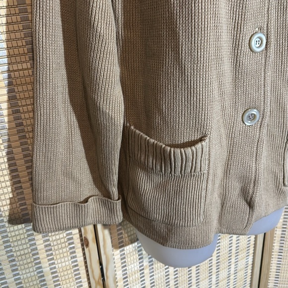Ms Casuals Vintage 1990s Tan Mock Turtleneck Loose Knit Cardigan Sweater Small - Picture 3 of 16
